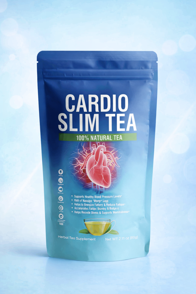 Cardio Slim Tea Official Product Cardio Slim Tea original packaging displayed on a clean soft blue background representing a natural daily routine product